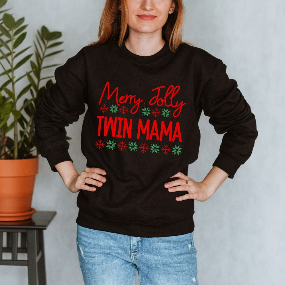 Merry Christmas Gift, Twin Pregnancy Sweatshirt, Ladies Holiday Sweatshirt, Twin Mama Christmas Pullover, Christmas Greeting Shirt, Pregnancy Announcement