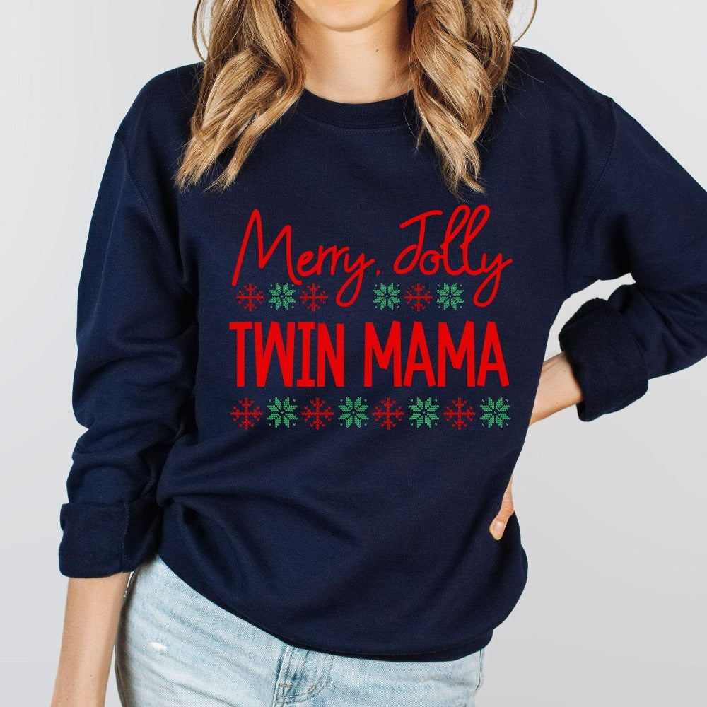 Merry Christmas Gift, Twin Pregnancy Sweatshirt, Ladies Holiday Sweatshirt, Twin Mama Christmas Pullover, Christmas Greeting Shirt, Pregnancy Announcement