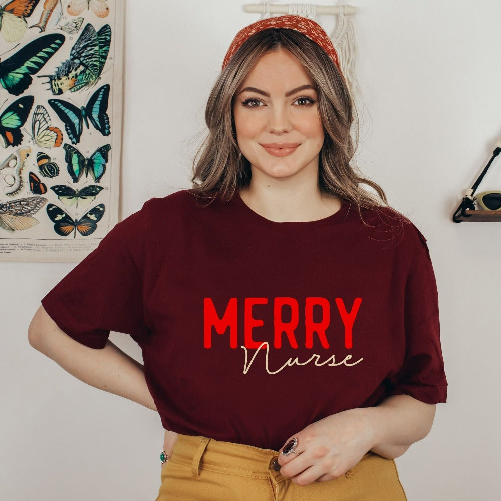 Merry Christmas Nurse Shirt, Xmas Nursing T-shirt, Christmas Nurse Gifts, Holiday Tees, Santa Gift for Nurses, Nurse Christmas Tops