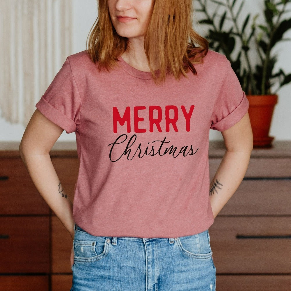 Merry Christmas shirt. Celebrate the winter holidays and spread joy and cheer with this cute Xmas gift for friend and family. Get your loved ones in a matching end of year outfit for this yuletide vacation reunion. Cute adorable "ugly sweater".
