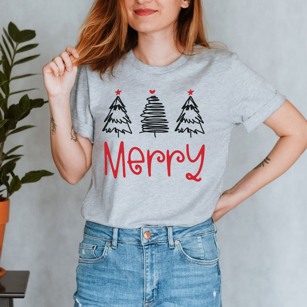 Merry Christmas Shirt, Holiday T-Shirts, Christmas Tee, Merry Christmas Tree Shirt, Xmas Tees for Group Crew, Mom Xmas Present