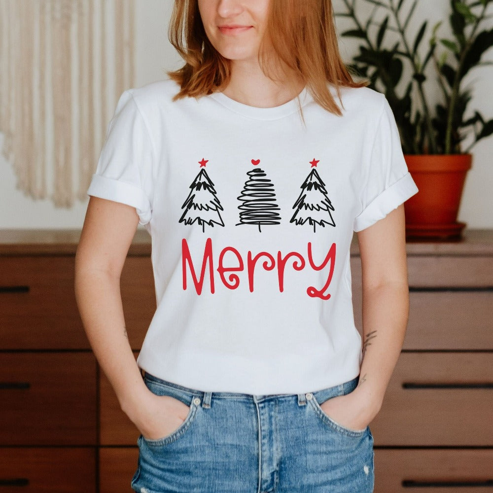 Merry Christmas Shirt, Holiday T-Shirts, Christmas Tee, Merry Christmas Tree Shirt, Xmas Tees for Group Crew, Mom Xmas Present