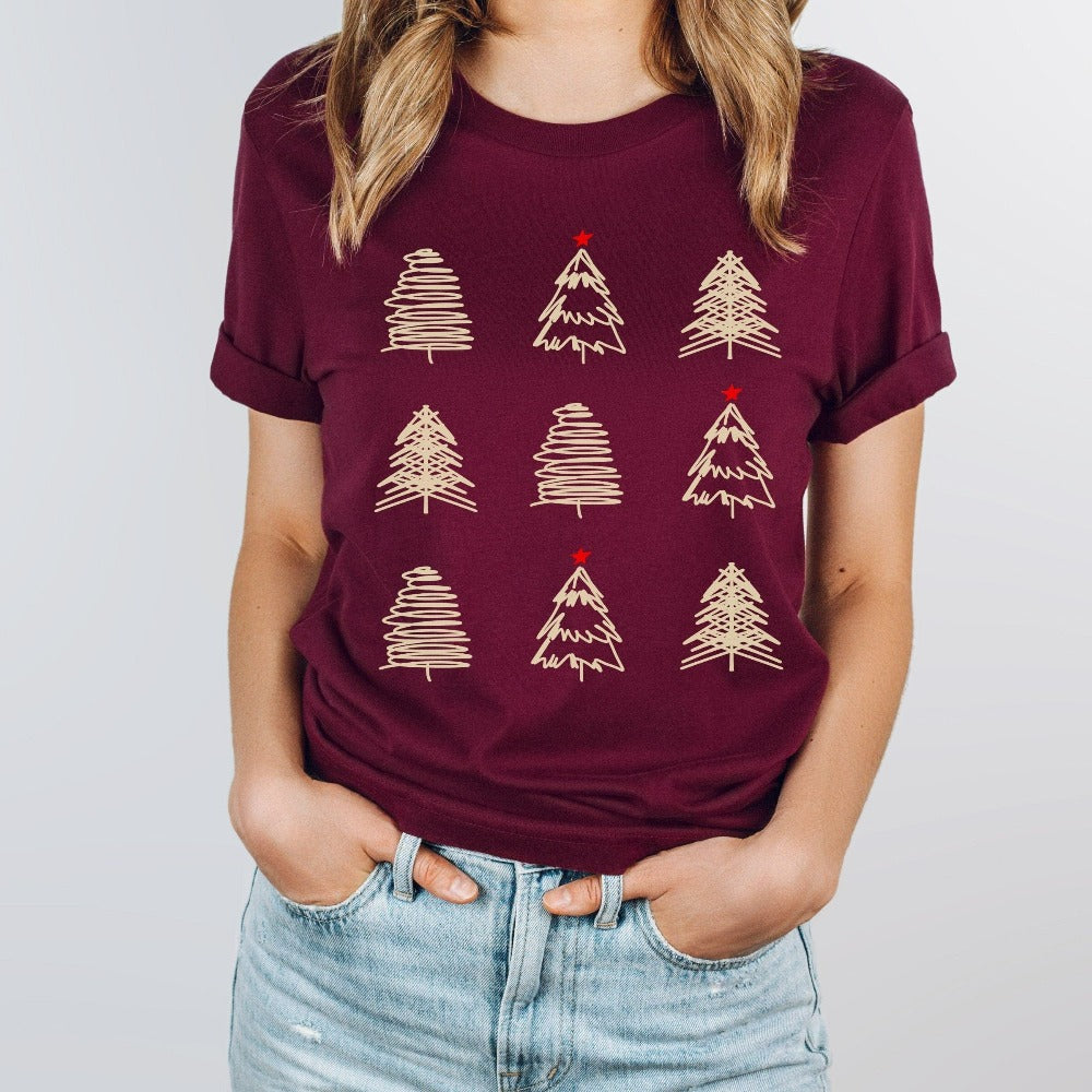 Merry Christmas Tree Shirt, Cute Holiday T-Shirts, Family Matching Shirt for Christmas, Couple Winter Shirt, Xmas Holiday Gift for Group Crew, Christmas Women Top