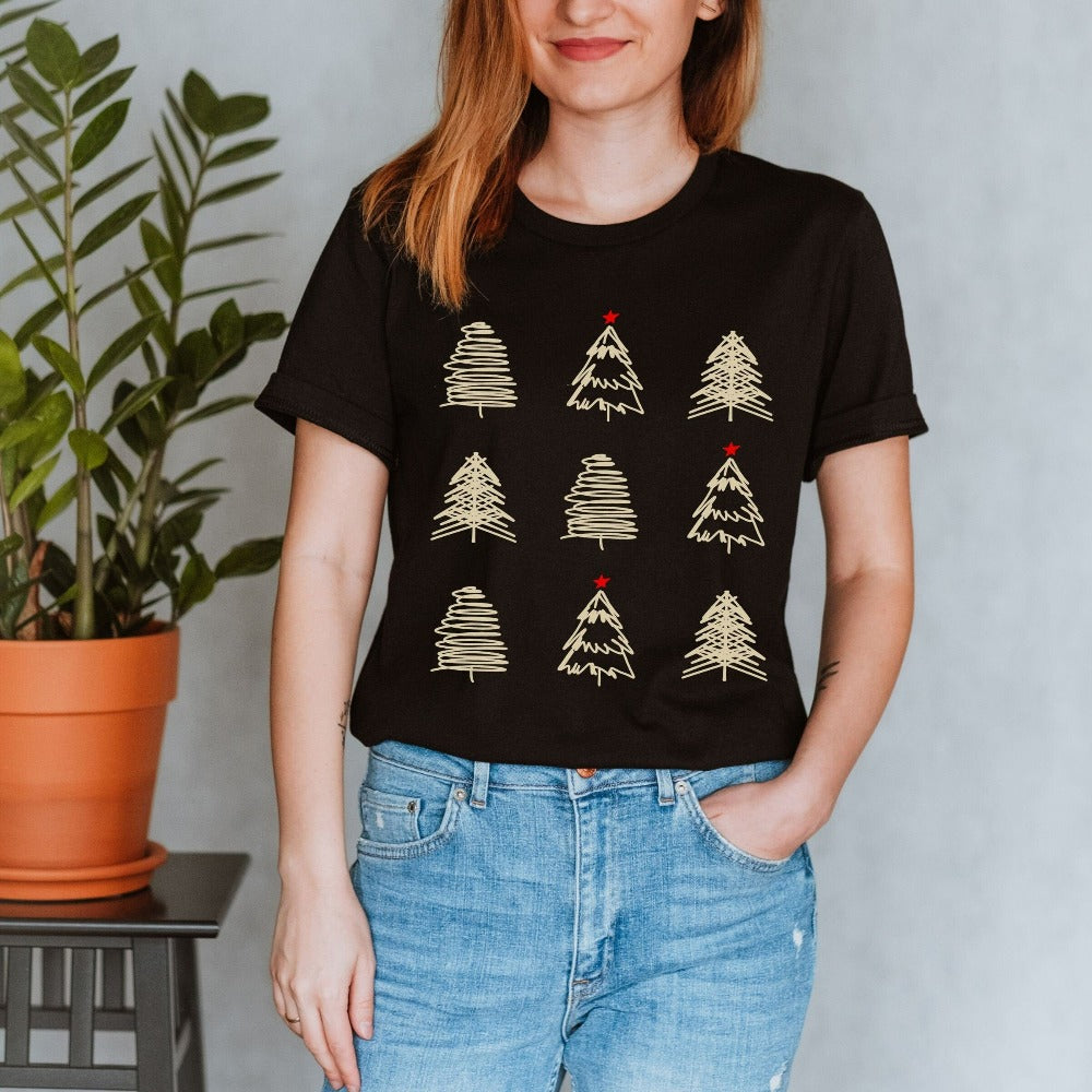 Merry Christmas Tree Shirt, Cute Holiday T-Shirts, Family Matching Shirt for Christmas, Couple Winter Shirt, Xmas Holiday Gift for Group Crew, Christmas Women Top