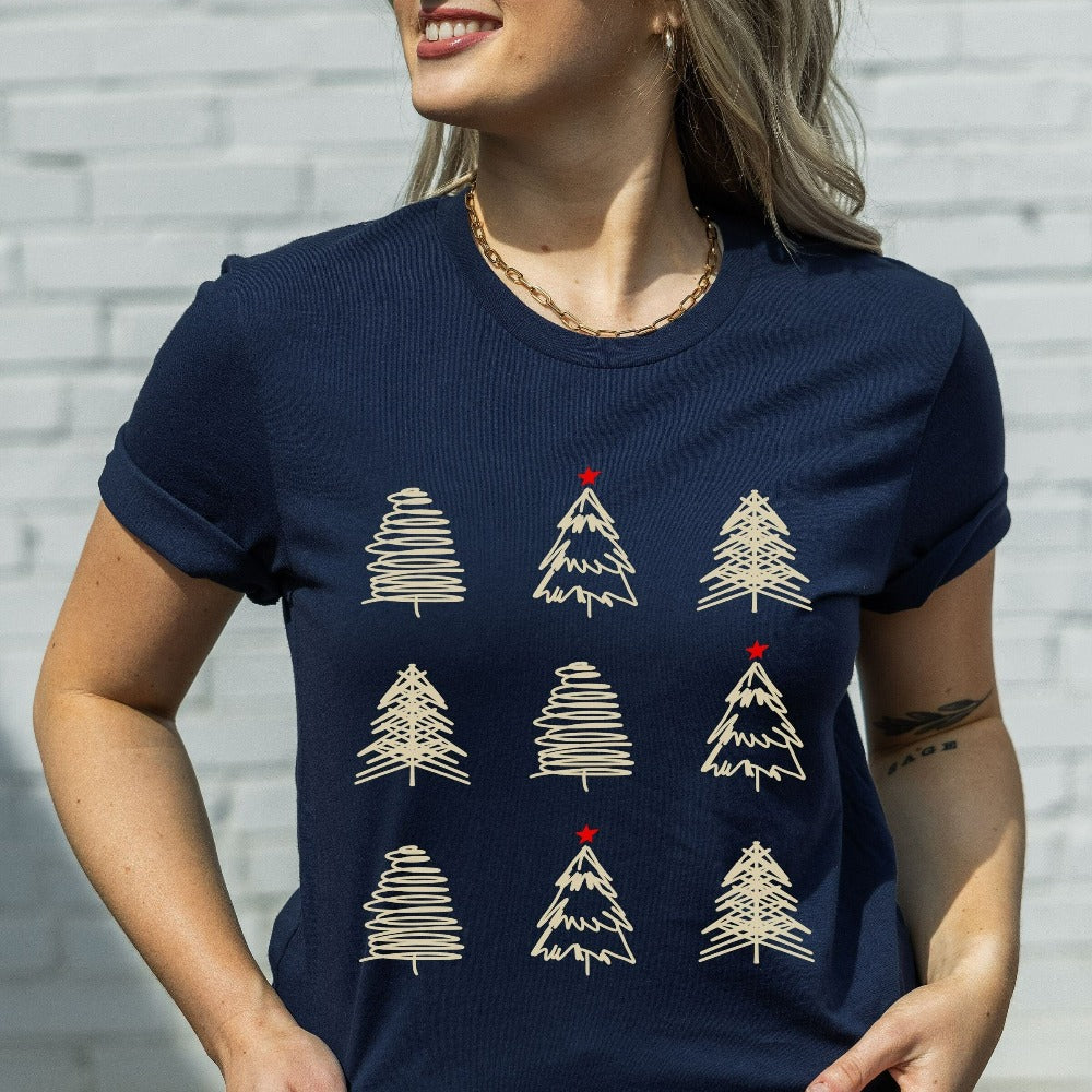 Merry Christmas Tree Shirt, Cute Holiday T-Shirts, Family Matching Shirt for Christmas, Couple Winter Shirt, Xmas Holiday Gift for Group Crew, Christmas Women Top