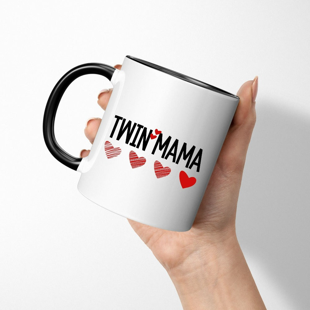 Mom Valentine Mug, Hot Chocolate Mug, Gift for Mom of Twins, Mama Heart Coffee Tea Cup, Gender Reveal Souvenir Gift, Mother's Day Mug 