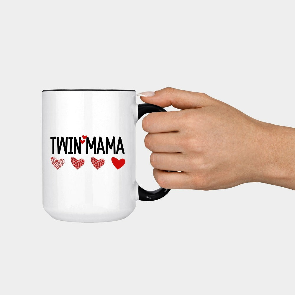 Mom Valentine Mug, Hot Chocolate Mug, Gift for Mom of Twins, Mama Heart Coffee Tea Cup, Gender Reveal Souvenir Gift, Mother's Day Mug 