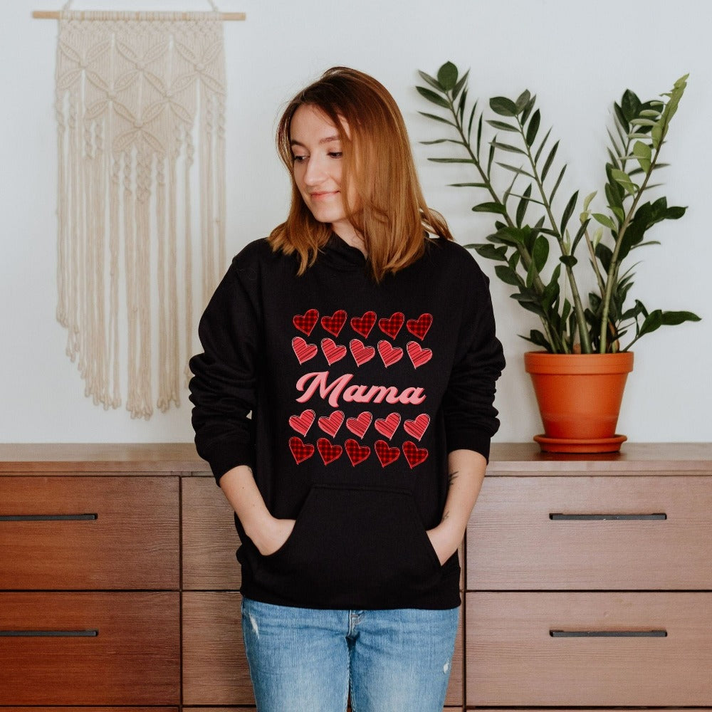 Mom Valentines Day Sweatshirt Gift, Women's Valentines Top Outfit, Buffalo Plaid Heart Sweatshirt, Vday Valentines Idea for Mom Mama 