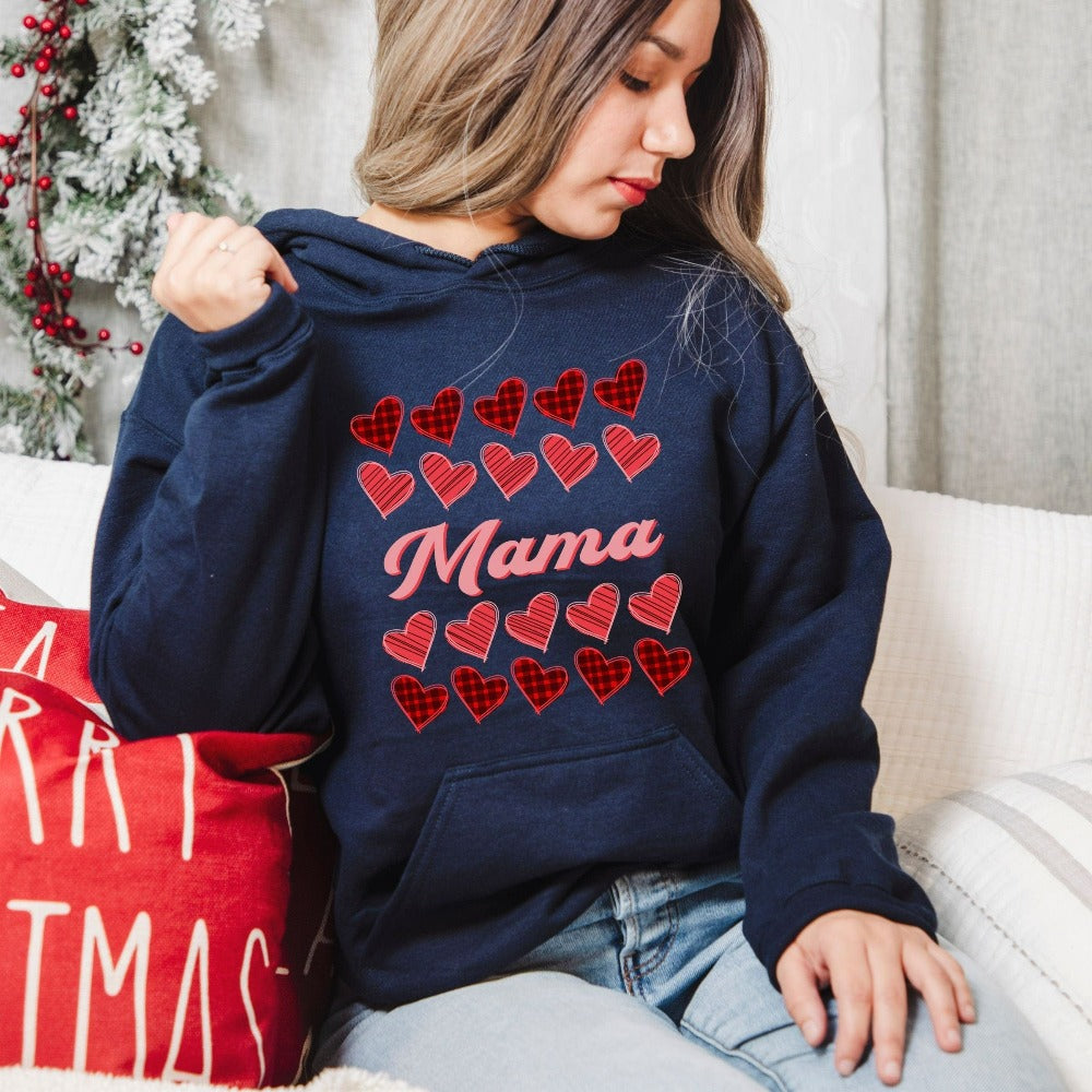 Mom Valentines Day Sweatshirt Gift, Women's Valentines Top Outfit, Buffalo Plaid Heart Sweatshirt, Vday Valentines Idea for Mom Mama 