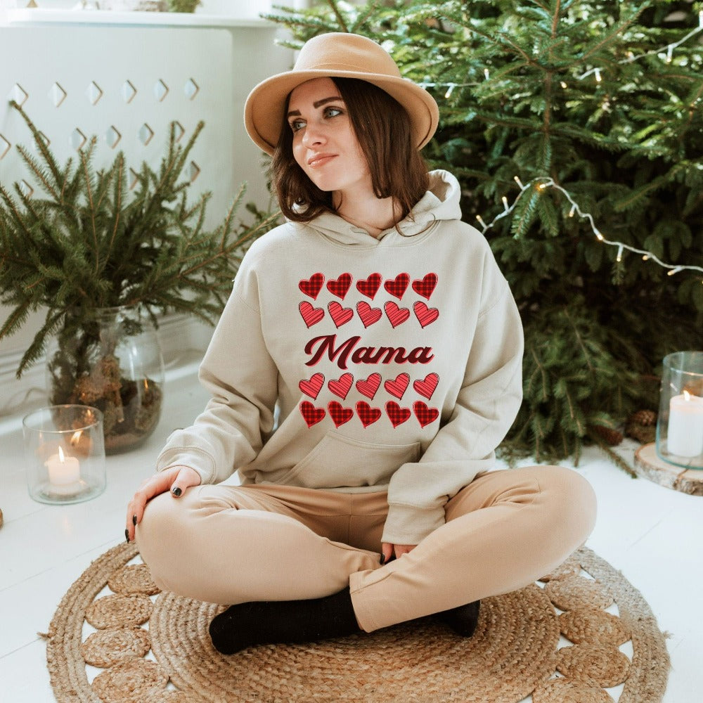 Mom Valentines Day Sweatshirt Gift, Women's Valentines Top Outfit, Buffalo Plaid Heart Sweatshirt, Vday Valentines Idea for Mom Mama 