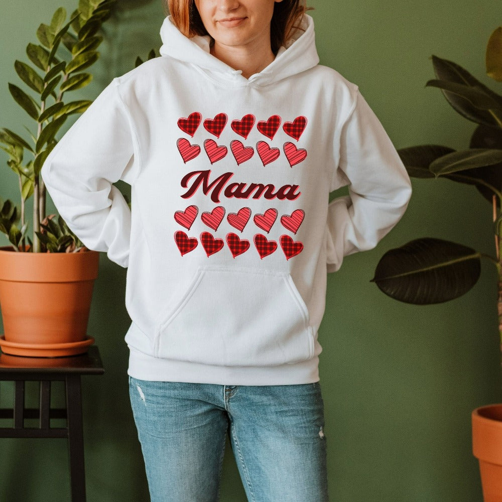 Mom Valentines Day Sweatshirt Gift, Women's Valentines Top Outfit, Buffalo Plaid Heart Sweatshirt, Vday Valentines Idea for Mom Mama 