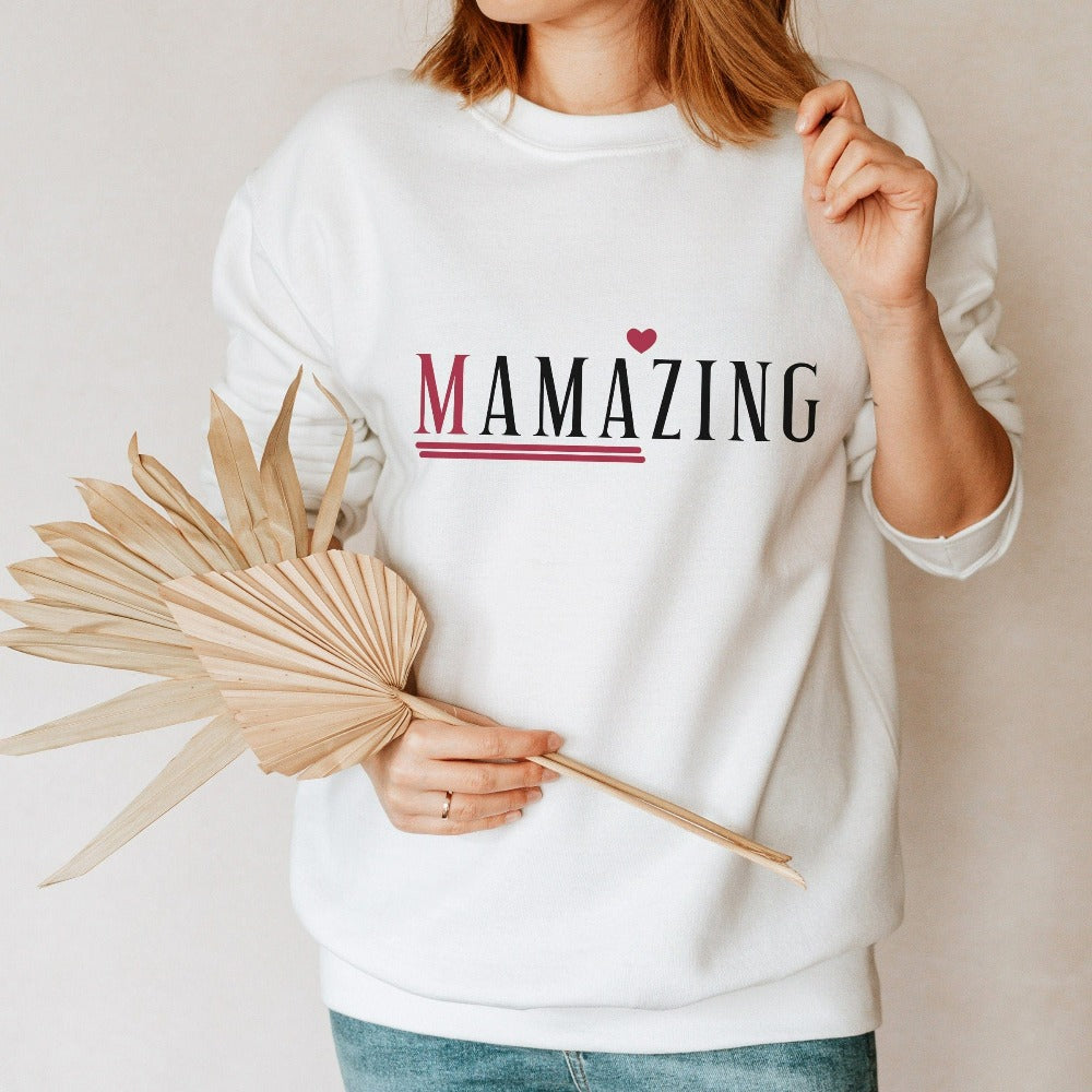 MAMAzing sweatshirt is a perfect gift for the amazing mama on birthdays, Christmas holidays or Mother's Day. This minimalist uplifting top for women -  mom, bonus step mama, wife, sister, aunt, daughter, friend or loved one - is a perfect appreciation gift. Also makes a great gift idea for the a mom during her baby shower or as a coming home from hospital outfit.