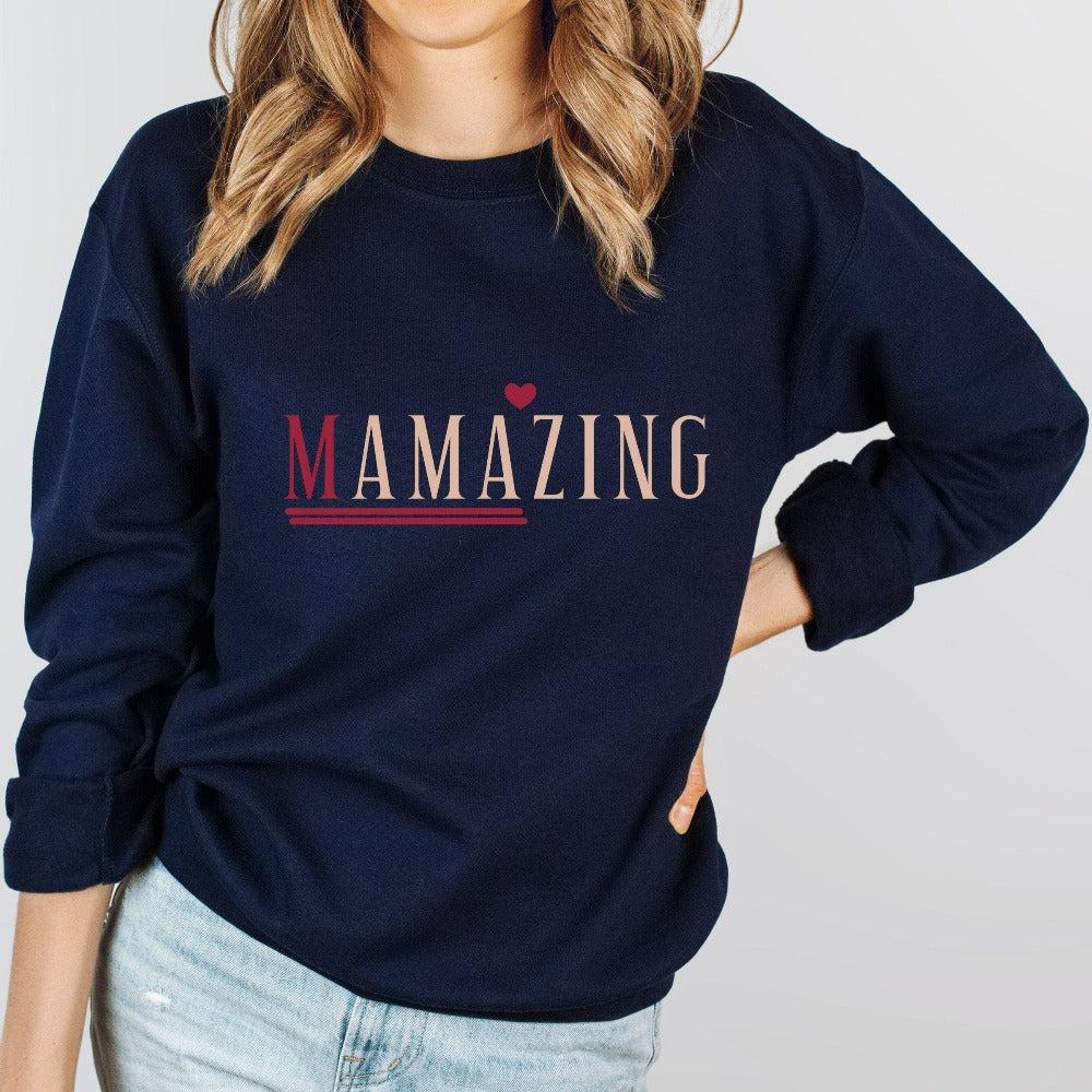 MAMAzing sweatshirt is a perfect gift for the amazing mama on birthdays, Christmas holidays or Mother's Day. This minimalist uplifting top for women -  mom, bonus step mama, wife, sister, aunt, daughter, friend or loved one - is a perfect appreciation gift. Also makes a great gift idea for the a mom during her baby shower or as a coming home from hospital outfit.