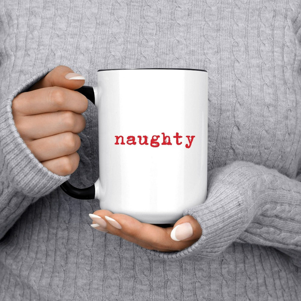 Naughty Christmas Mug Gift for Friends Family, Funny Santa Naughty List Coffee Mug, Couple Matching Mug for Christmas Holiday Season, Xmas Gift