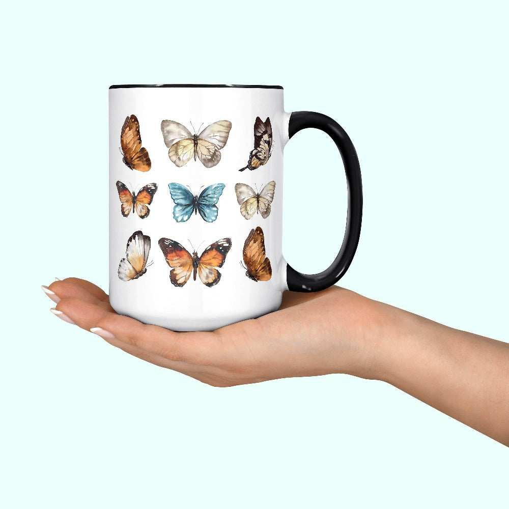 This watercolor butterfly graphic coffee mug reminds us of beautiful wild fields filled with flowers. Makes a great gift idea for zoologist, biology teacher, nature lover, outdoorsy hiker, gardener or anyone that loves a cottage core, vintage boho, casual look. Perfect papillon present for daughter, mom, friend, sister for birthday, Christmas holiday, Thanksgiving or Mother's Day. 