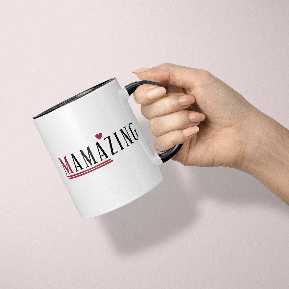 This MAMAzing coffee mug is a perfect idea present for an amazing mama on birthday, Mother's day, Christmas and Thanksgiving. This thoughtful drinkware will give a positive affirmation for mom, bonus step mom, spouse, sister, daughter or friend. It also makes a great gift idea for the new mom during her baby shower or as a coming home from hospital souvenir.