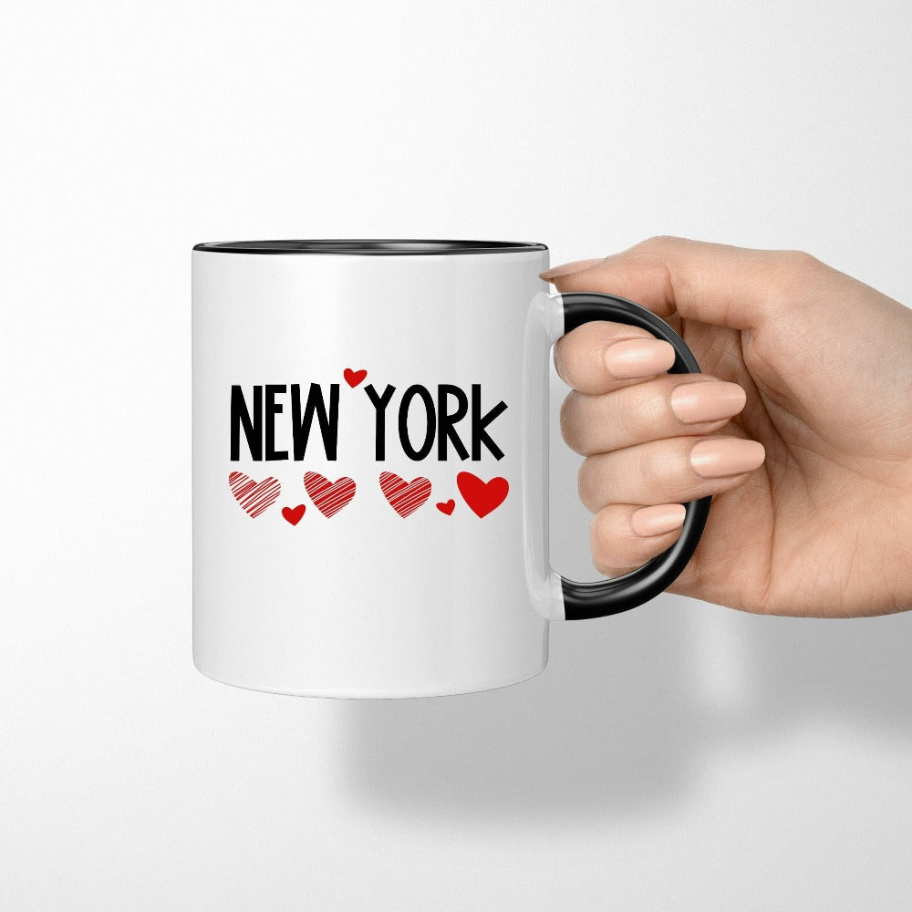New York Coffee Mug, Cute Ceramic Souvenir Mug for New Yorker, NY Lover Travel Mug, Valentines Coffee Mug, Newlyweds Honeymoon Gifts 