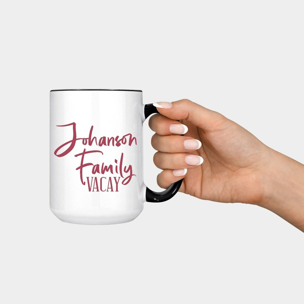 This adorable customized family vacation coffee mug souvenir is the perfect vacay mode for your cruise summer fall holiday. Make your adventure memorable with personalization with name and stand out on your road trip. Perfect for cousin crew, mom daughter reunion, weekend getaway and more!