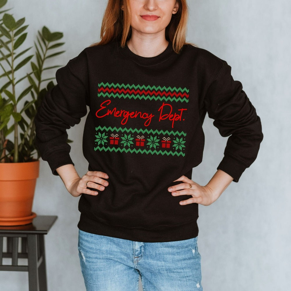 Nurse Christmas Gift, Nurse Christmas Crewneck Sweatshirt, Christmas Shirt for ER Nurse, ER Department Holiday Sweater, Nurse Holiday Outfit