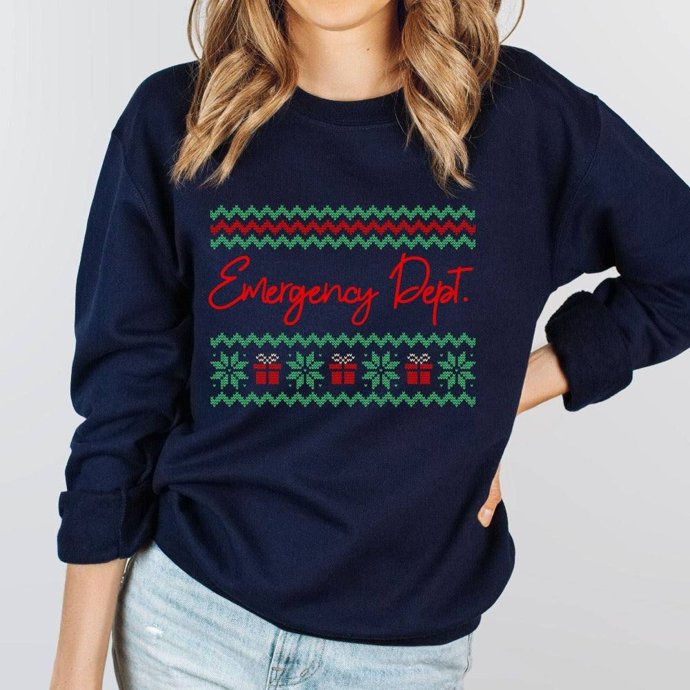 Nurse Christmas Gift, Nurse Christmas Crewneck Sweatshirt, Christmas Shirt for ER Nurse, ER Department Holiday Sweater, Nurse Holiday Outfit