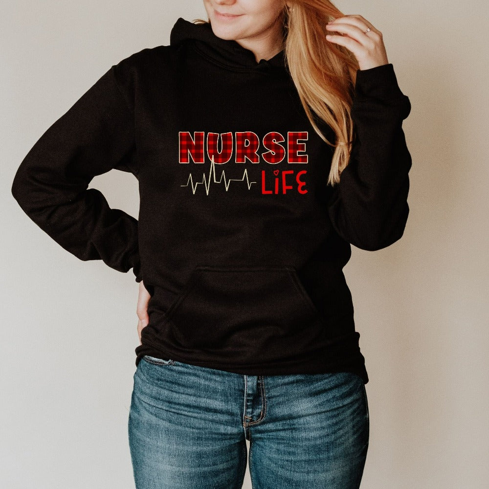 Nurse Crewneck Sweatshirt, Christmas Sweater, Nursing Student Holiday Shirt, Cute Nurse Life Buffalo Plaid, Nurse Graduation Gifts