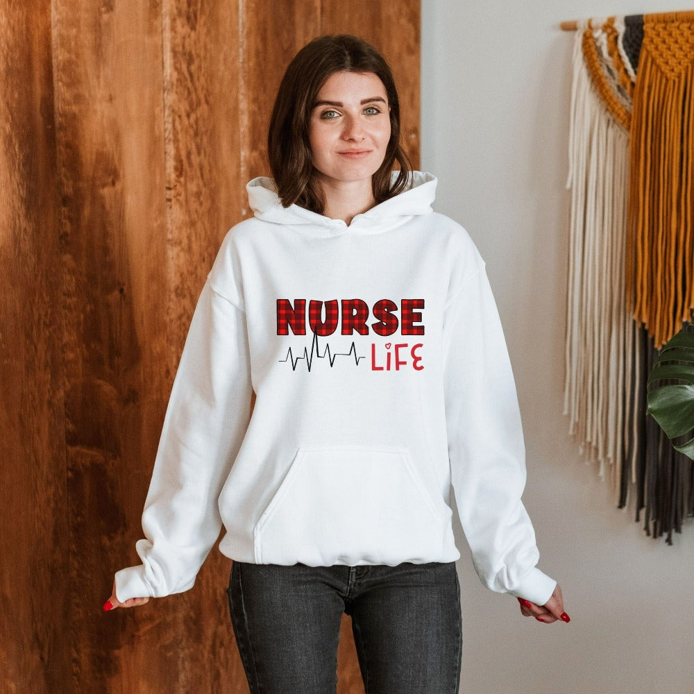 Nurse Crewneck Sweatshirt, Christmas Sweater, Nursing Student Holiday Shirt, Cute Nurse Life Buffalo Plaid, Nurse Graduation Gifts
