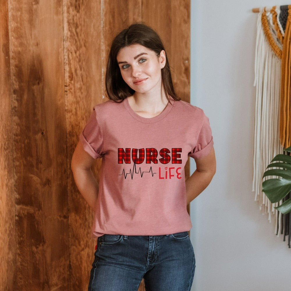 Nurse Shirts, Nurse Christmas T-Shirt, Buffalo Plaid Holiday Life Tees, RN CNA Nurse Week Shirt, Xmas Appreciation Gift for Future Grad