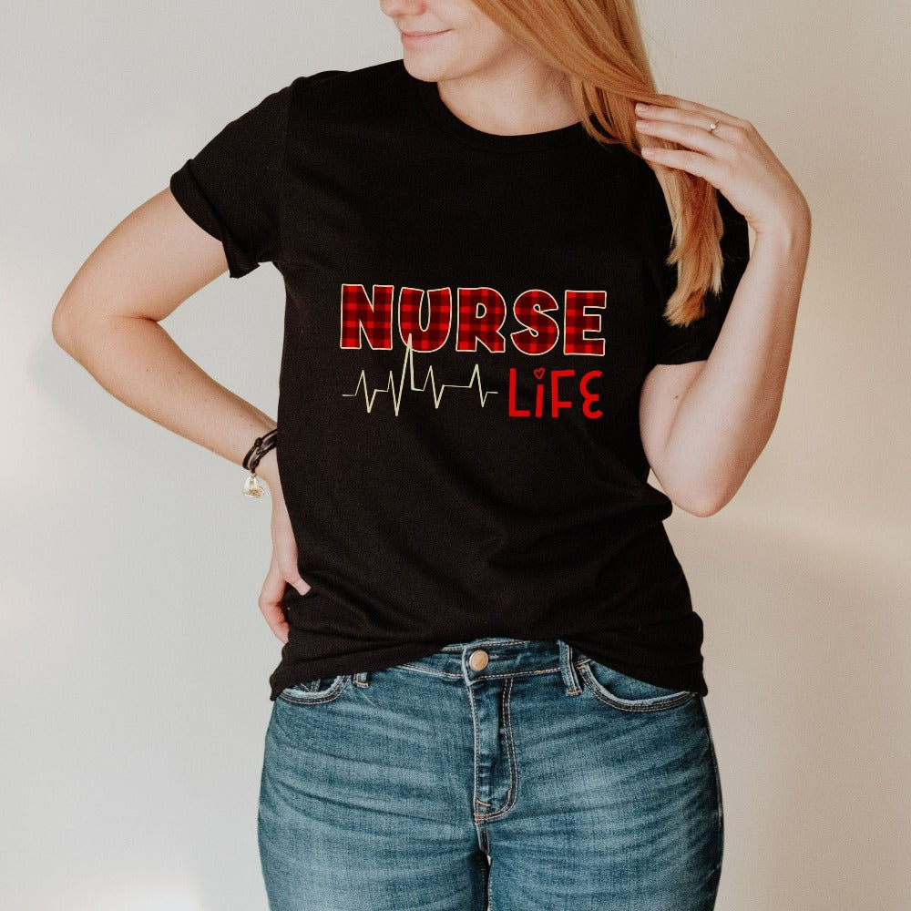 Nurse Shirts, Nurse Christmas T-Shirt, Buffalo Plaid Holiday Life Tees, RN CNA Nurse Week Shirt, Xmas Appreciation Gift for Future Grad