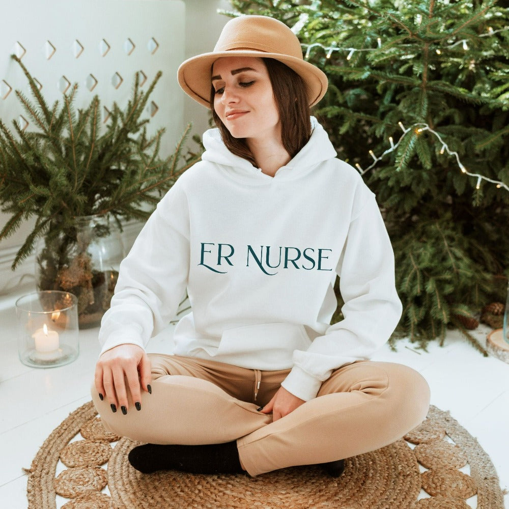 Emergency Nurse sweatshirt. This minimalist gift idea works for Nursing Graduate, New Nurse, Emergency Department Unit, ER Crew. Perfect appreciation thank you gift for hospital ward favorite nurse team and co-workers. Great staff work shirt for both night and day shifts.