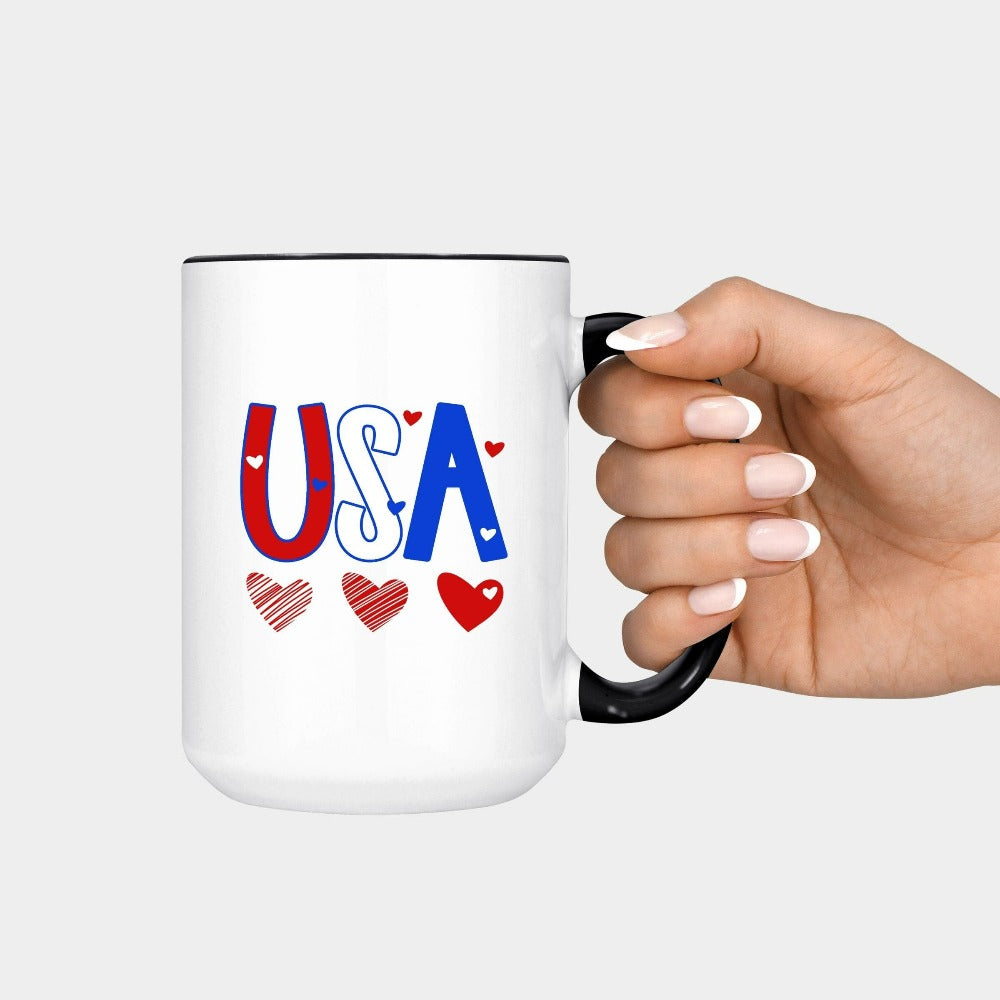 Patriotic Coffee Mug, 4th of July USA Mug, Holiday Gift Idea for American Friend Family Relatives, Patriotic Mug, USA Flag Coffee Cup