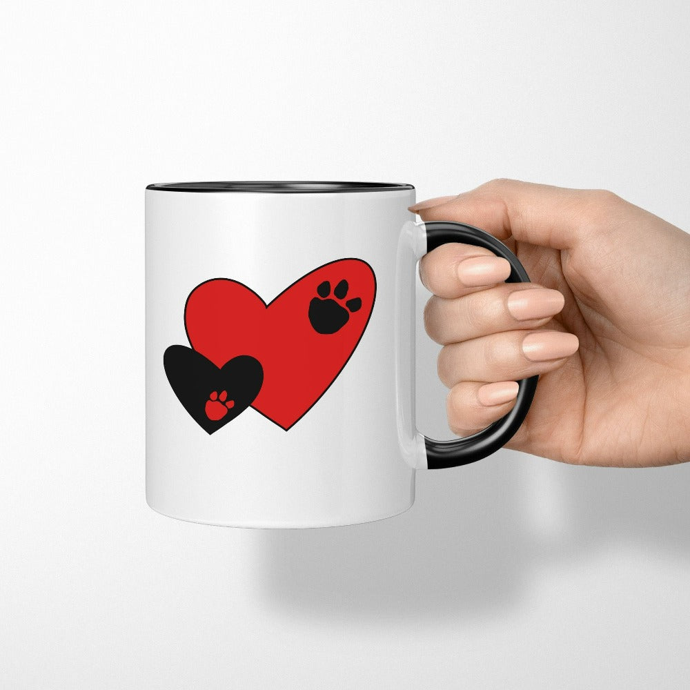 Paw Heart Coffee Mug, Valentine's Day Gift for Pet Owner Animal Lover, Cat Dog Lover Valentine Mug, Paw Print Heart Cup for Valentine 