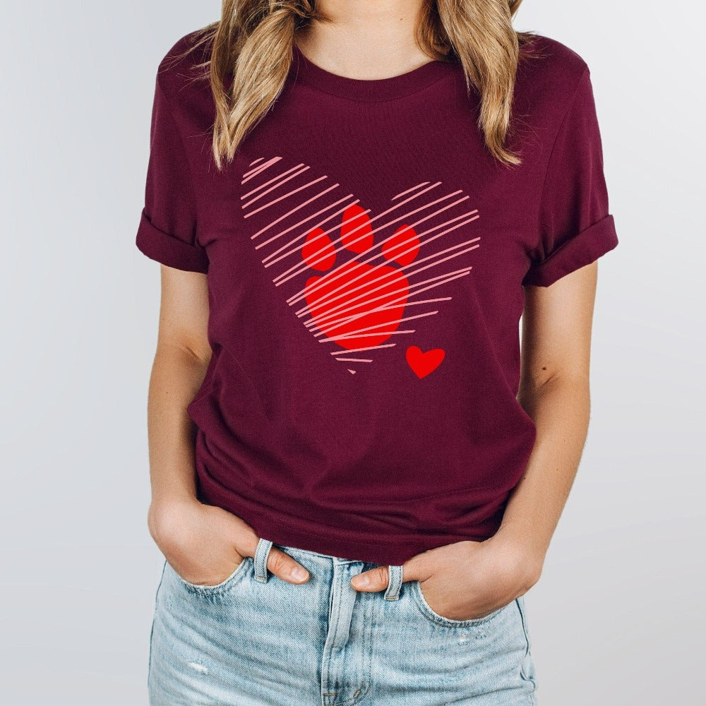 Paw Love Shirt for Valentine's Day, Pet Heart Tee, Dog Mom Valentine TShirt, Animal Lover Gifts, Cat Owner Lover Valentine Tee