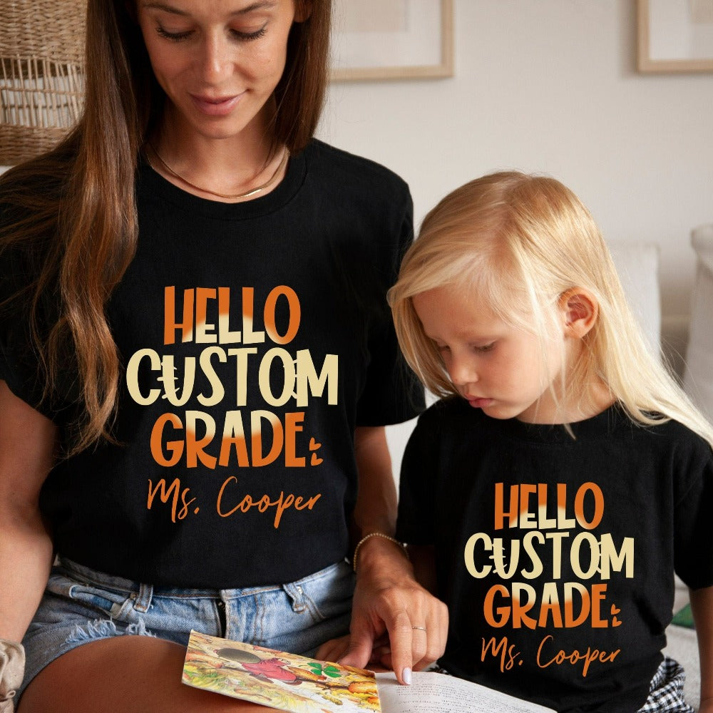 Customize this retro vibrant new grade shirt as a thank you gift idea for teacher, trainer, instructor and homeschool mama. Create a custom look and show appreciation to your favorite grade teacher with this unique shirt. Perfect for elementary team spirit, back to school, last day of school, summer or spring break. Great outfit for everyday use both in and out of the classroom.