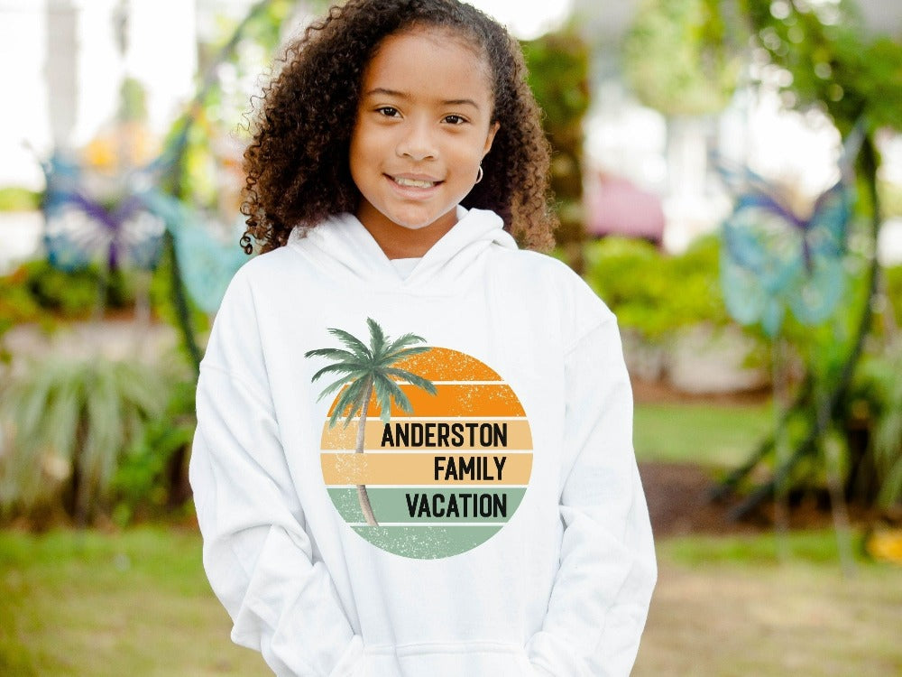 This personalized matching family group vacation outfit is a great way to get in Vacay mood for your getaway! This palm tree boho beachy gift and souvenir is perfect for beach, island ,cruise, lakefront vibes. Customize now with destination or name for a special touch.