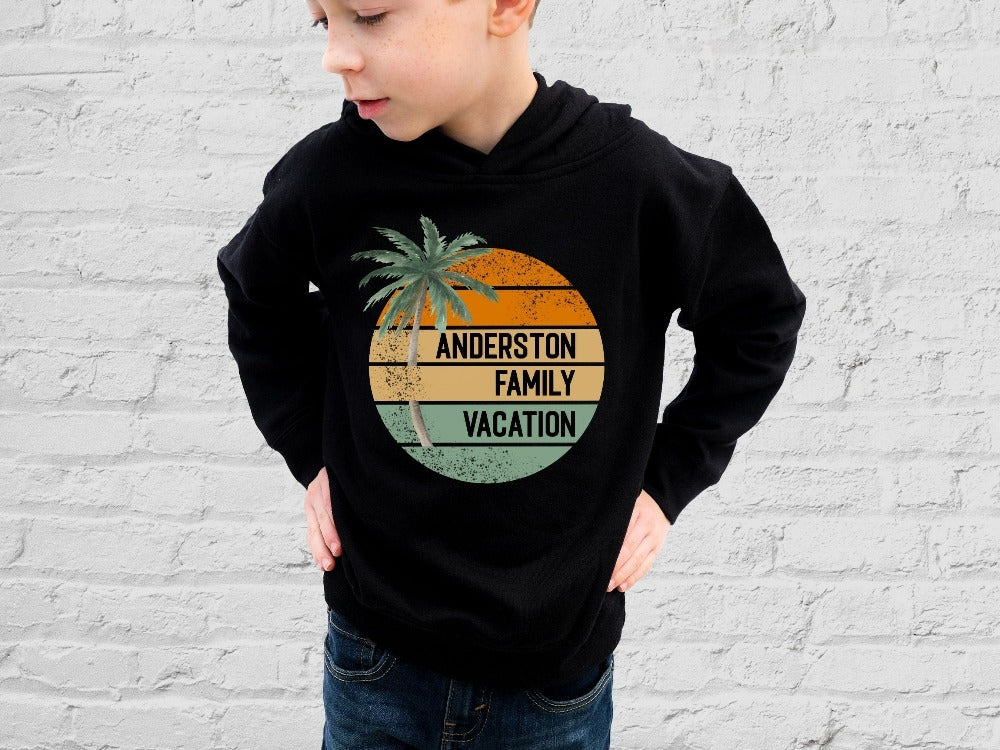 This personalized matching family group vacation outfit is a great way to get in Vacay mood for your getaway! This palm tree boho beachy gift and souvenir is perfect for beach, island ,cruise, lakefront vibes. Customize now with destination or name for a special touch.