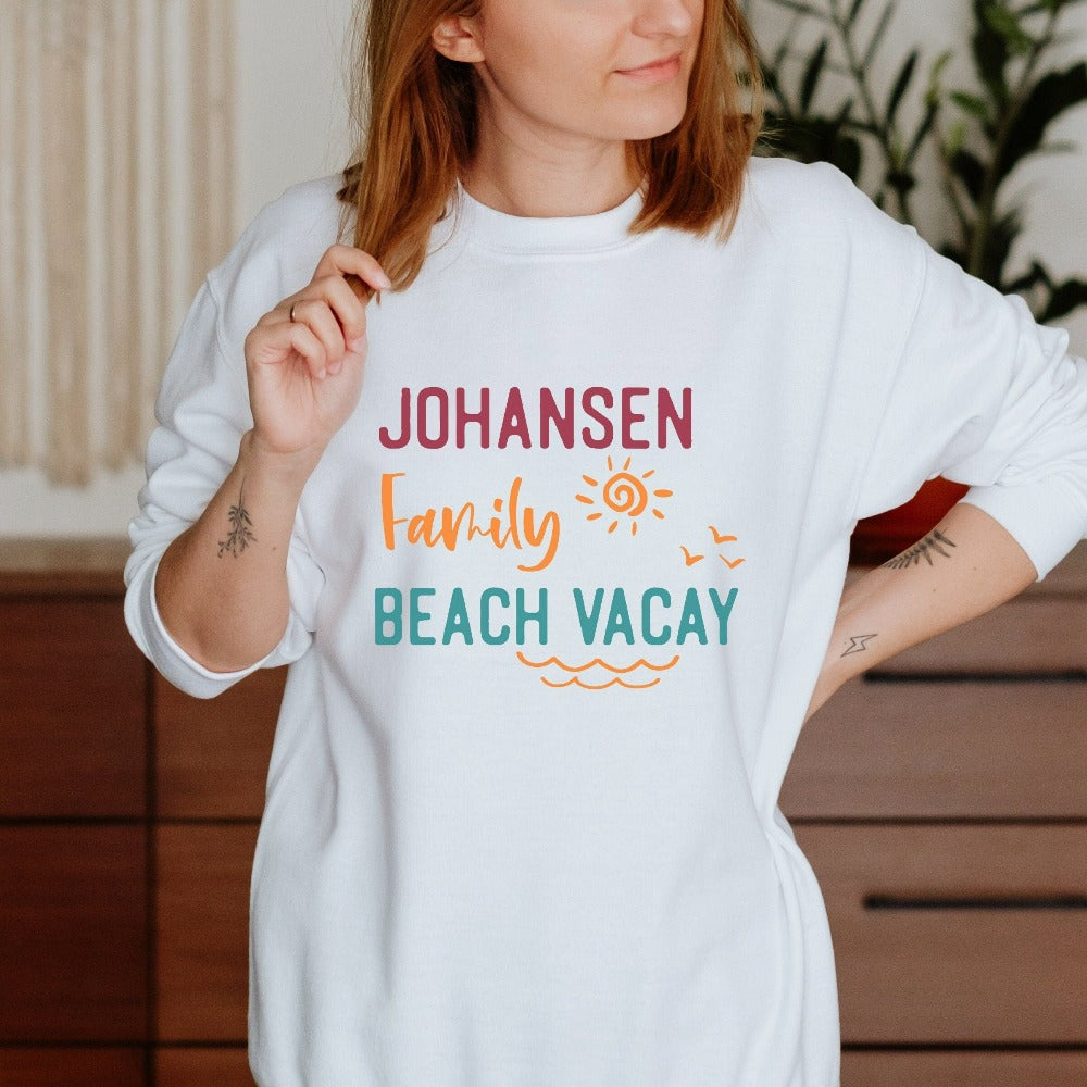 This customized family vacation sweatshirt gift brings the perfect vacay mode for your summer break camping adventure or cruise. Personalize with name for a custom special touch. Travel outfit perfect for cousin crew, siblings, mom daughter reunion, weekend getaway and more!