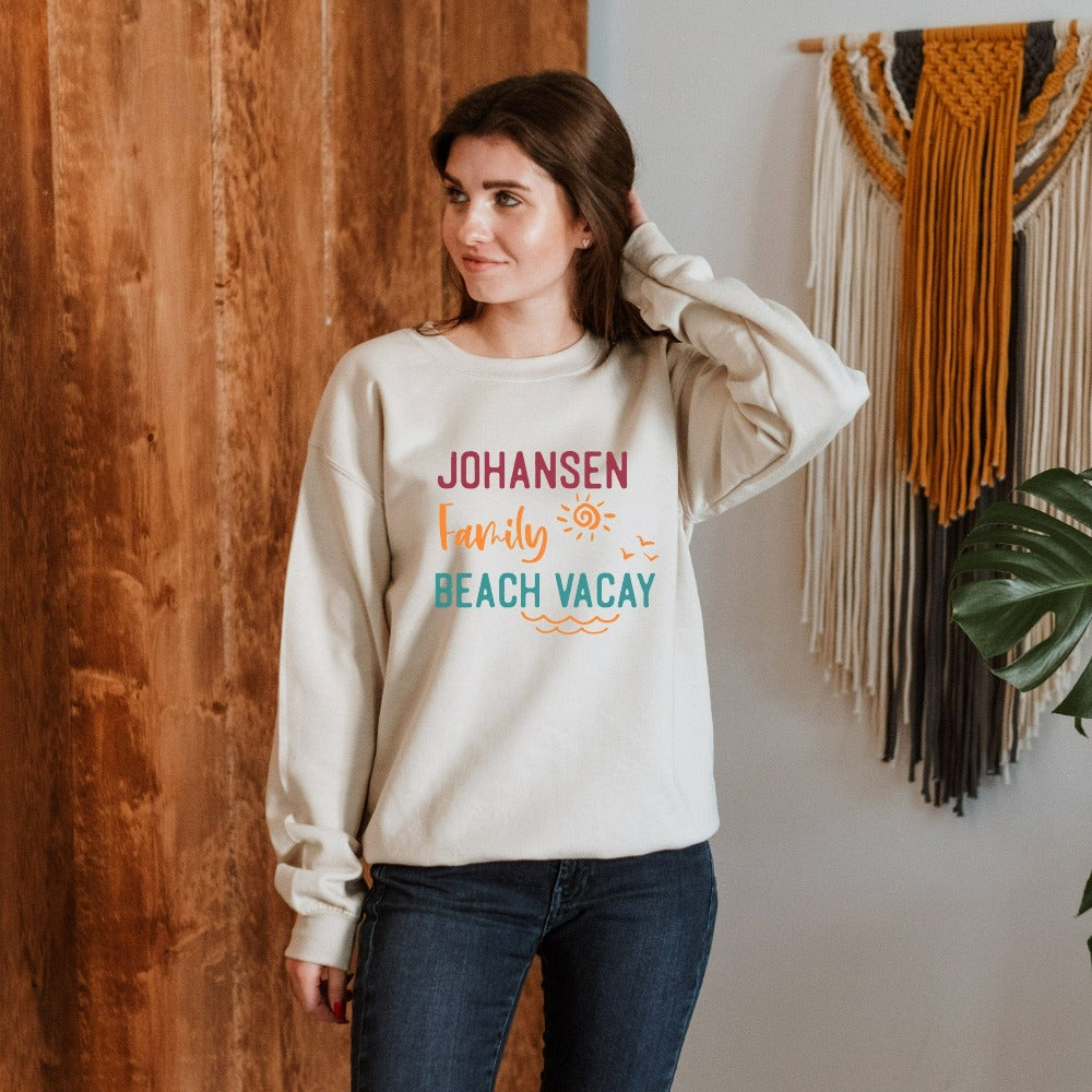 This customized family vacation sweatshirt gift brings the perfect vacay mode for your summer break camping adventure or cruise. Personalize with name for a custom special touch. Travel outfit perfect for cousin crew, siblings, mom daughter reunion, weekend getaway and more!