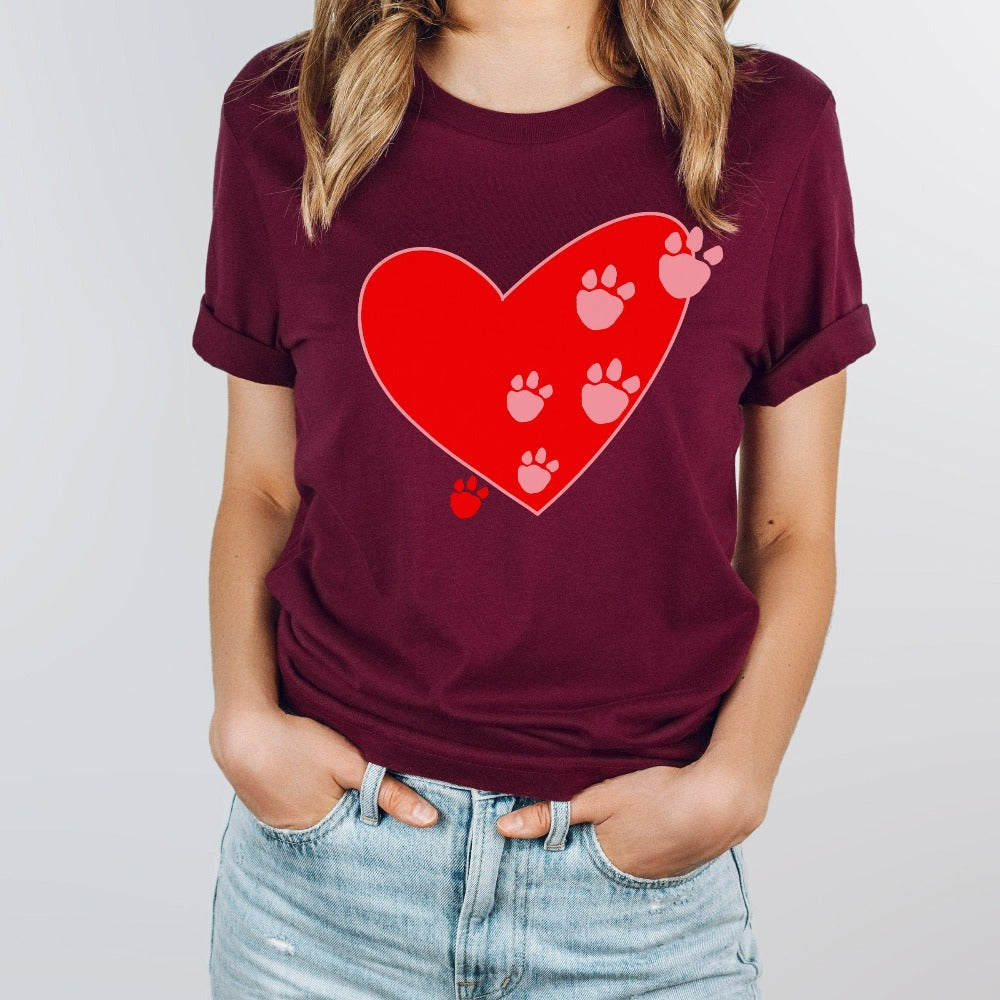 Pet Paw Love Shirt, Valentine Heart T-Shirt for Pet Lover, Animal Lover Paw Love Tees, Dog Mom Fur Dad Birthday Gift, Dog Lover Tees