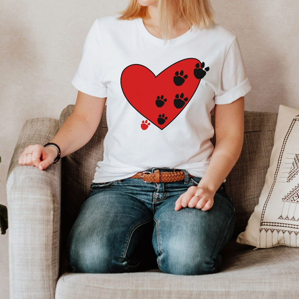 Pet Paw Love Shirt, Valentine Heart T-Shirt for Pet Lover, Animal Lover Paw Love Tees, Dog Mom Fur Dad Birthday Gift, Dog Lover Tees