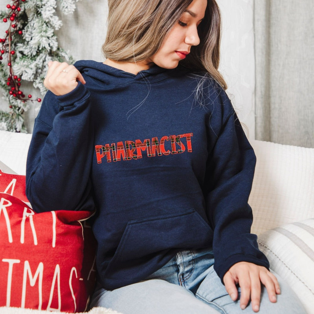 Pharmacist Christmas Sweater, Matching Pharmacy Crew Christmas Party Shirt, Holiday Sweatshirt, Favorite Pharmacist Christmas Gifts, Buffalo Plaid Sweater