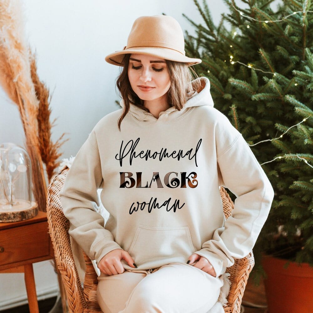 This adorable uplifting Afro-American hoodie is a perfect motivational gift for African American women. Perfect as a birthday gift idea for best friend, mom, girlfriend or loved ones to celebrate diversity and Afro roots. Flattering fit and available in plus size. Spring Summer Fall Outfit. Black History Month, Black lives matter.
