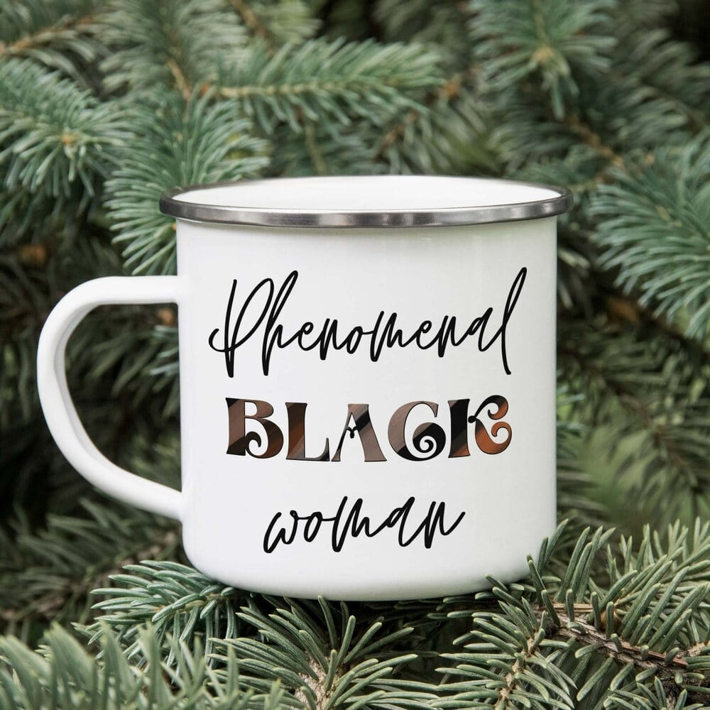 This camping mug is the perfect gift idea for travel, hiking, adventures, campfire, mountain camping, and outdoor camping. This symbolizes love for every black woman girl, independent woman, black queen, and empowered woman out there.