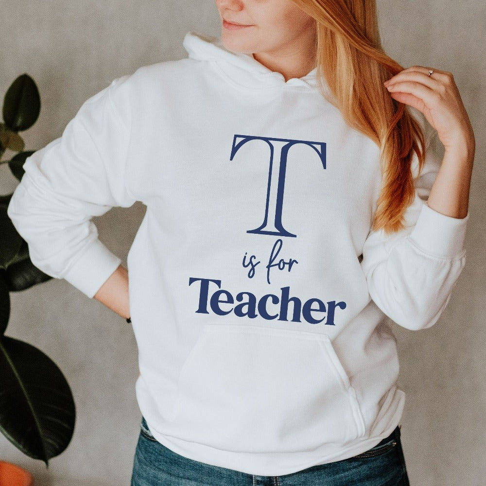 Fun alphabet sweatshirt gift idea for teacher, trainer, instructor and homeschool mama. Show appreciation to your favorite grade teacher with this minimalist humorous shirt. Perfect for elementary, middle or high school, back to school, last day of school, summer or spiring break. Great for everyday use both in and out of the classroom.