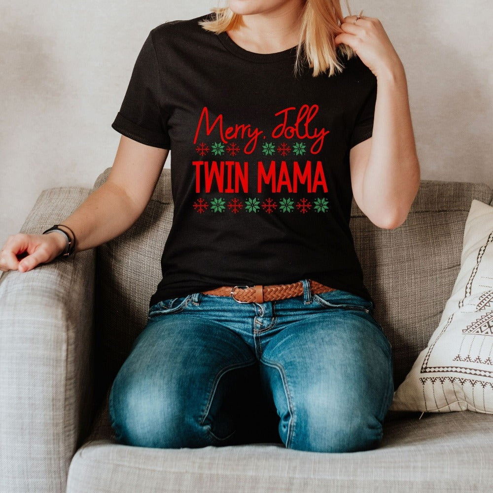 Pregnancy Christmas TShirts for Mom of Twin, Mama Happy Holiday Shirt, Xmas Vacation Tees, Mom Christmas Gift, Family Christmas Pajamas, Mom Sweatshirt
