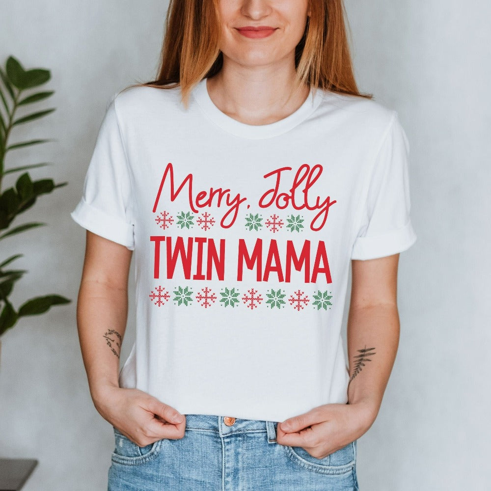 Pregnancy Christmas TShirts for Mom of Twin, Mama Happy Holiday Shirt, Xmas Vacation Tees, Mom Christmas Gift, Family Christmas Pajamas, Mom Sweatshirt