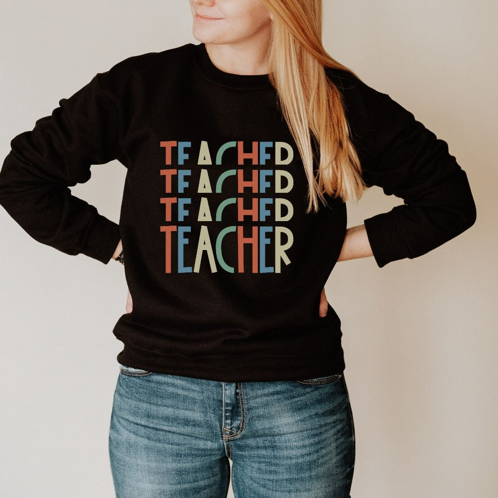 Cute sweatshirt gift idea for teacher, trainer, instructor and homeschool mama. Show appreciation to your favorite grade teacher with this vibrant retro shirt. Perfect for elementary, middle or high school, back to school, last day of school, summer or spring break. Great for everyday use both in and out of the classroom.