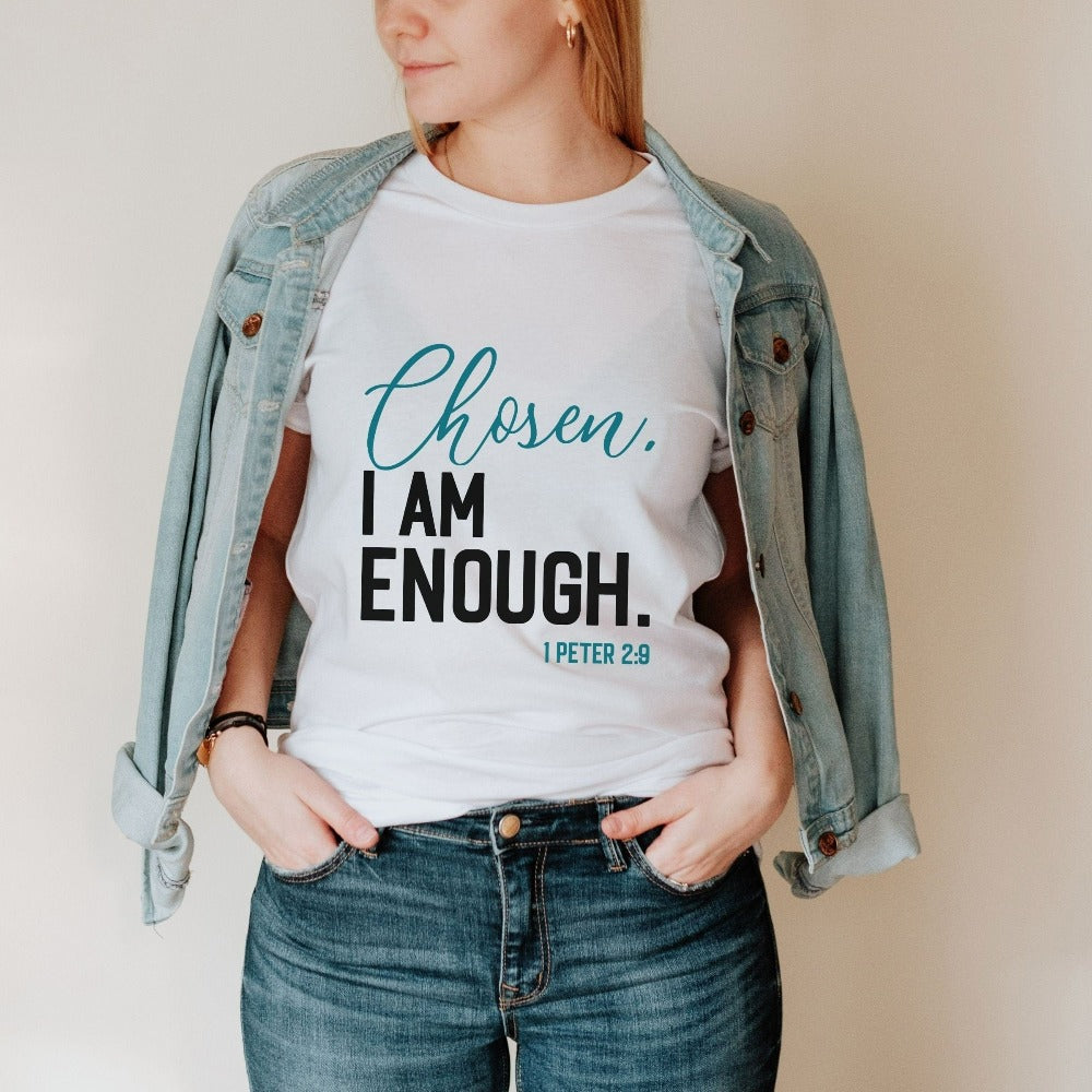 Christian faith based gift idea outfit for religious friend or loved one. This minimalist design is based on the scriptural quote from 1 Peter 2:9. Great matching shirt for a church convention, Sunday school or weekend service. Grab this for a birthday tee for youth pastor or leader, minister or any other Christian friend.