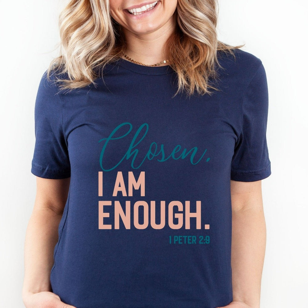Christian faith based gift idea outfit for religious friend or loved one. This minimalist design is based on the scriptural quote from 1 Peter 2:9. Great matching shirt for a church convention, Sunday school or weekend service. Grab this for a birthday tee for youth pastor or leader, minister or any other Christian friend.