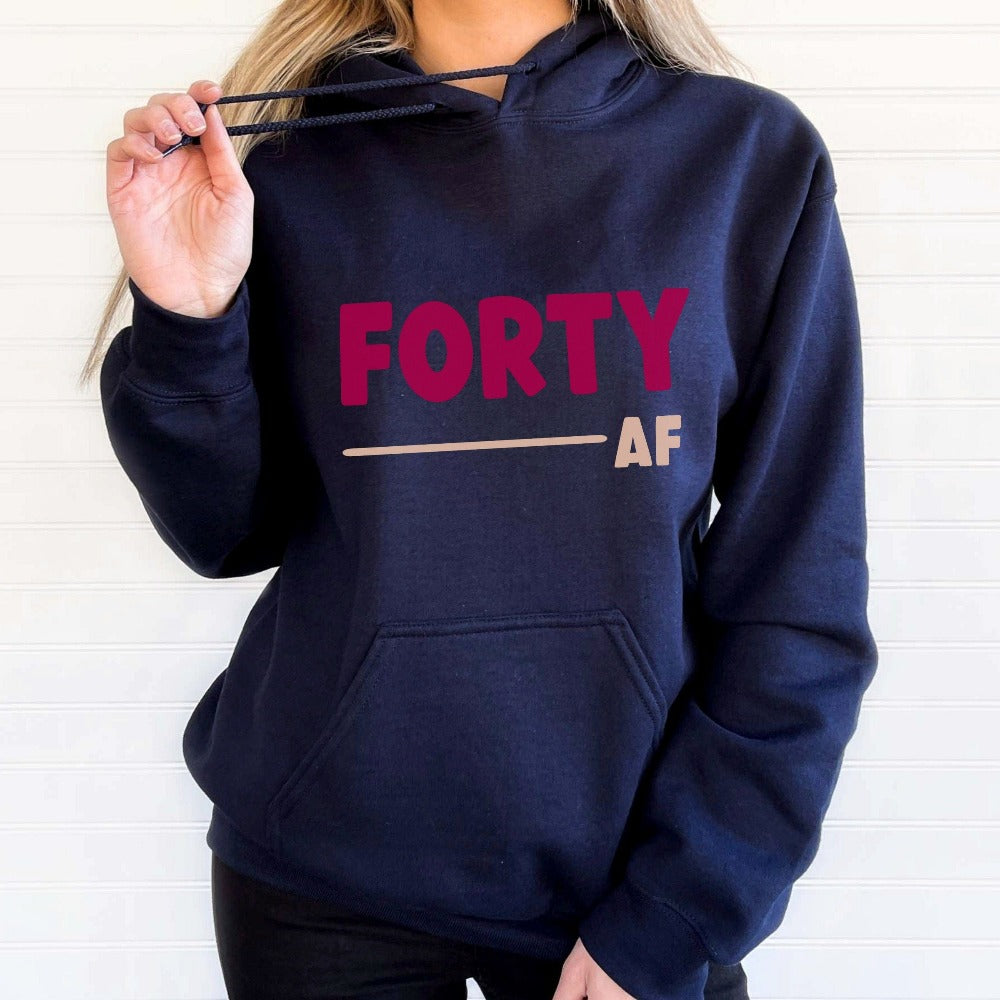 40th birthday babe gift. It's always fun to turn up and stand out especially on a special day. Whether you are planning a party for yourself or loved one, grab this adorable sweatshirt fit for a queen and get ready for your "Hello 40" celebrations.