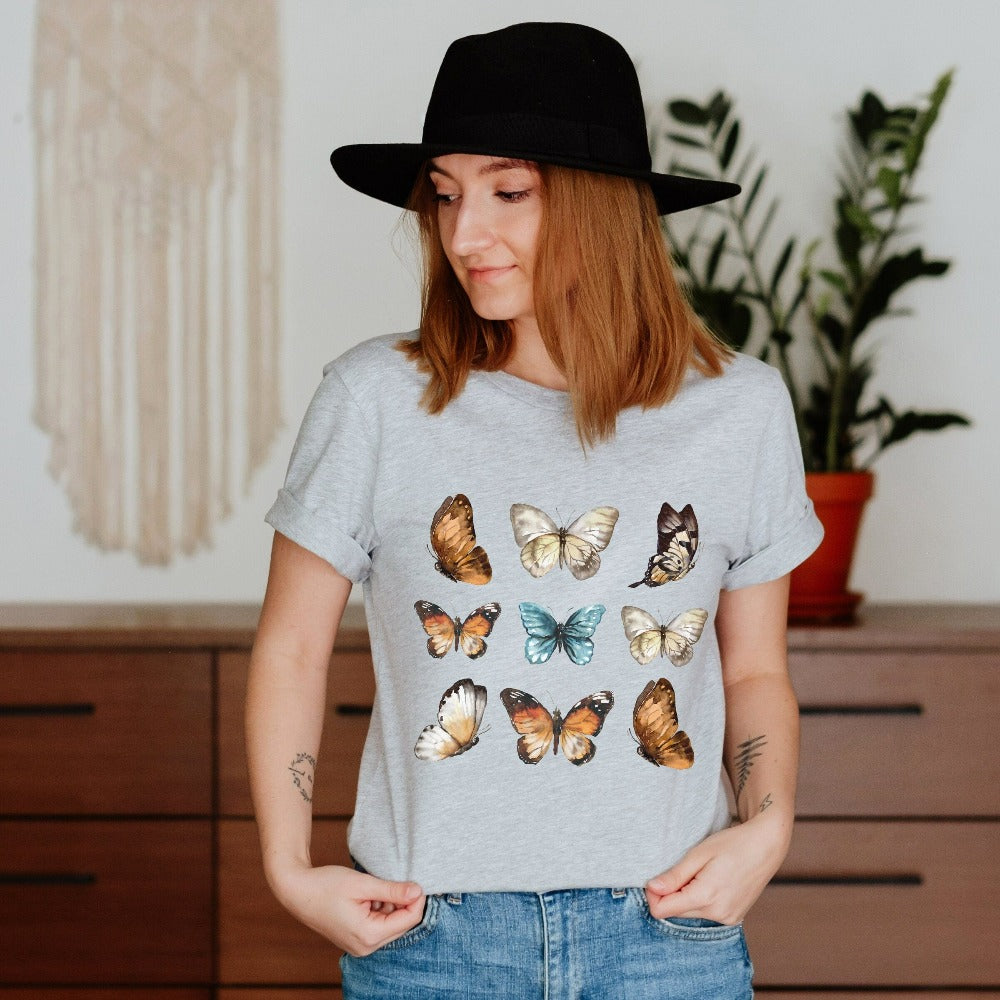 This watercolor butterfly graphic shirt reminds us of beautiful wild fields filled with flowers. Makes a great gift idea for zoologist, biology teacher, nature lover, outdoorsy hiker, gardener or anyone that loves a cottage core, vintage boho, casual look. Perfect papillon present for daughter, mom, friend, sister for birthday, Christmas holiday, Thanksgiving or Mother's Day. 